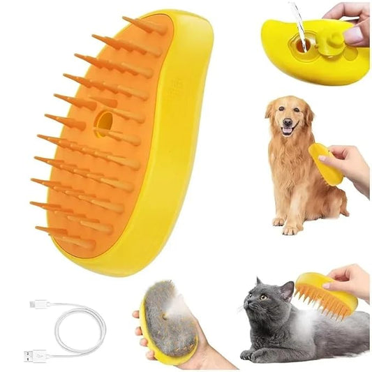 3 in 1 Pet Hair Brush, Steamy Cat Brush for Massage, Multifunctional Hair Brush for Removing Tangled and Loose Hair, Yellow, Hair Removal Comb for Cat and Dog