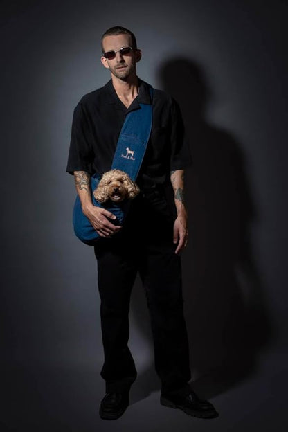 Noah & Paw Dog Sling Carrier for Small Dogs 5-18lb, Dog Sling for Small Dogs and Cats, Dog Carrier with Adjustable Padded Strap, Vegan Denim Lined with Fur, 3X Safety Features, Machine Washable
