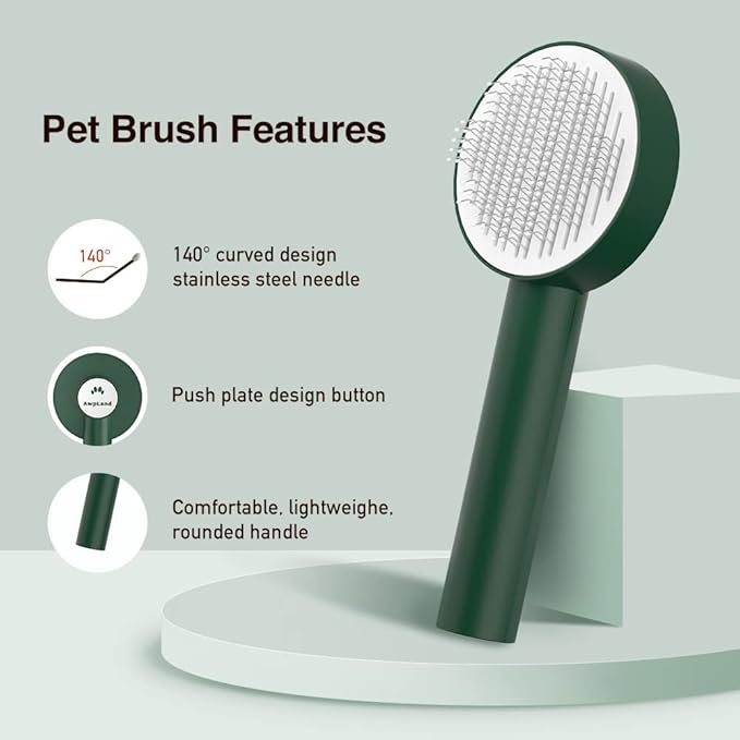 Deshedding Dog Brush with Release Button for Small Pets - Removing Loose Hair, Mats, Tangled Knots - Self Cleaning Bath Brush Supplies
