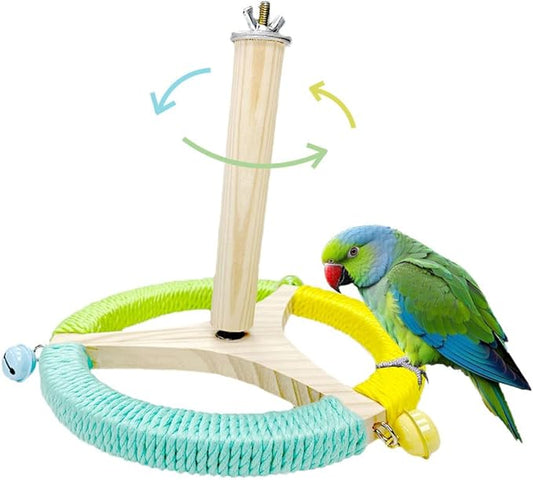 Bird Perch Toy with Bells, Parrot 360°Interactive Rotating Toy,Bird Cage Accessories for Small and Medium Parrots,Parrot Wooden Stand for Conures Parakeets Cockatiels Lovebirds