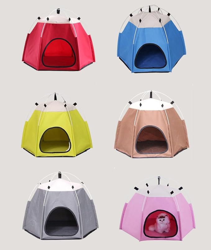 Cute Cat Teepee Cave, Cat Tent Foldable Indoor Outdoor with Thick Mat,Puppy Bed Tent,Bunny Pet Tent Teepee,Portable Dog House Teepee Tent, Cat Bed,Dog Bed Tent,Puppy Bunny,Pet Tent Teepee (D, L)