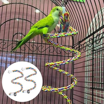 Cotton Rope Bird Perch, Spiral Bungee Toys for Parakeets, Cockatiels, Conures, Lovebirds, Finches, 23.6 Inch, 2 Pack