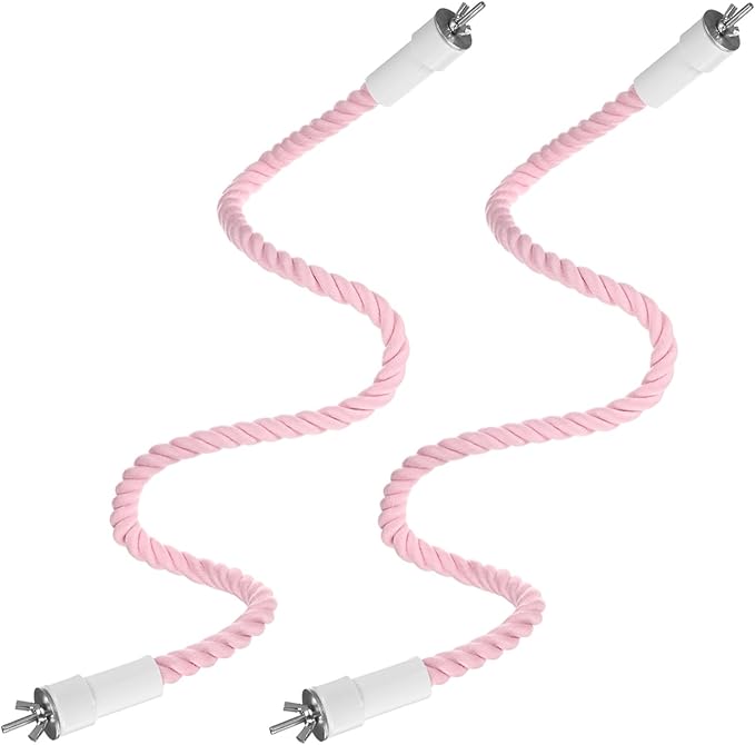 2-Pack Rope Perches for Bird Cages, 31.5 in Length Comfort Grip Flexible Rope Perch Beak & Paw Grinding for Parrots/Cockatiels/Parakeets, Bird Platform Sand [Pink]