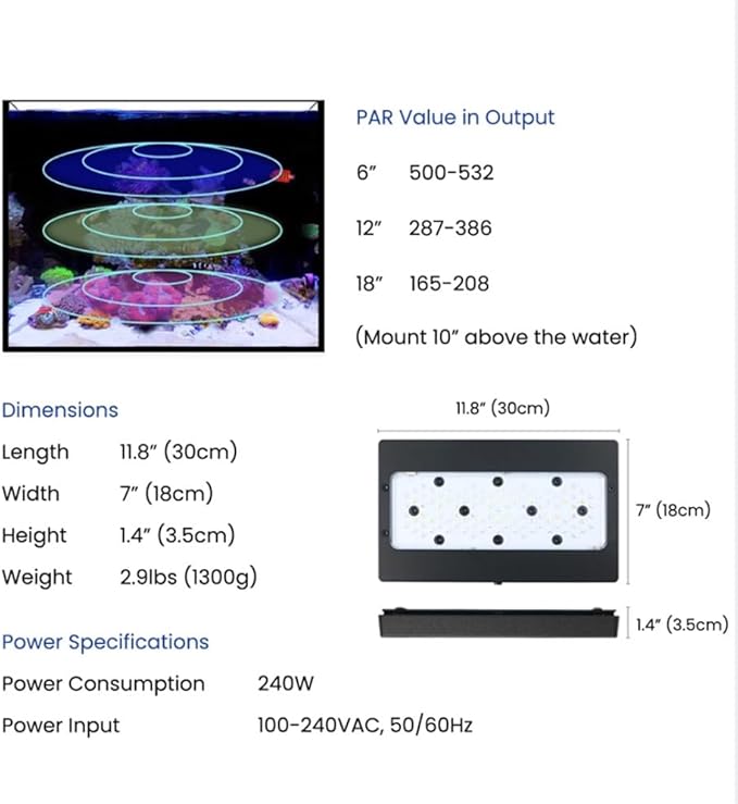 A8SE II Max and Blue 240W Full Spectrum WiFi App Programmable Marine LED Aquarium Light for Saltwater Coral Reef Fish Tank (A8SE II Blue)