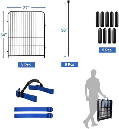 ADAVIN Tall Garden Fence Animal Barrier, 54 in(H) Dog Fence Outdoor for Yard, Wide Door Low Threshold 8 Panels Total 17.7 Ft(L) Dog Fencing,Temporary Fence for Medium/Large Petsï¼_o Gateï¼