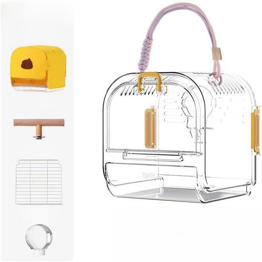 Portable Plastic Bird Cages Lightweight Waterproof Ventilated Travel Bird Cage for Pets Ideal for Outdoor Use Easy to Carry Bird Carrier Perfect for Small Birds and Budgies (Yellow)