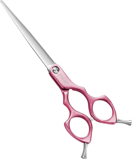 6.5" Dog Grooming Scissors Ultra-Light Aluminum Handle Scissors for Dogs and Cats Straight Cutting Shears Professional Pet Quick Trimming Sharp (Pink-Straight)