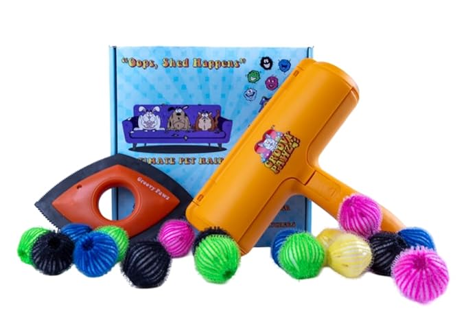 Ultimate Pet Hair Removal Kit | Car Pet Hair Removal | 18 Pet Hair Attracting Washer/Dryer Balls | Reusable Static Hair Brush | Dog Brush/Edge Cleaner | Safe and Gentle | GROOVY PAWZ