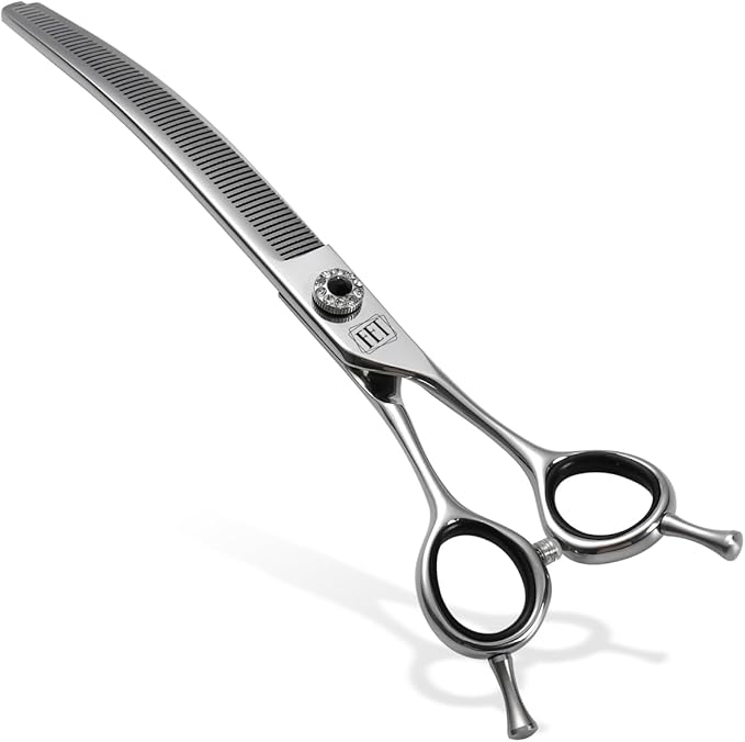 Dog Grooming Scissors: 7.5 inch Professional Pet Curved Thinning Shears Made Of Japanese 440C Advanced Stainless Steel for Dogs Cats and Other Pets
