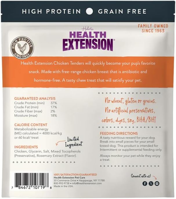 Health Extension Grain-Free Chicken Tenders Dog Treats, 4oz (113g)  Natural, Crispy Gourmet Training Treats for Adult Dogs and Puppies