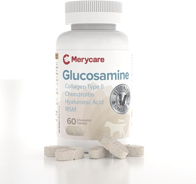 Glucosamine for Dogs  Hip & Joint Support Chewable Tablets with Collagen Type II, Chondroitin, MSM & Hyaluronic Acid  Veterinarian-Formulated  60 Count