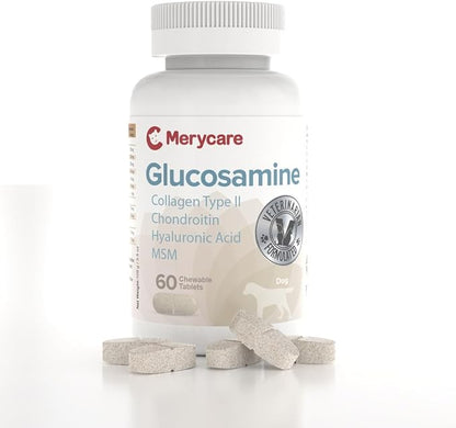 Glucosamine for Dogs  Hip & Joint Support Chewable Tablets with Collagen Type II, Chondroitin, MSM & Hyaluronic Acid  Veterinarian-Formulated  60 Count