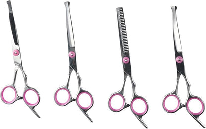 Dog Grooming Scissors, Stainless Steel 5 in 1 Dog Grooming Scissors, with Safety Round TipsProfessional Dog Grooming Kit(Pink)