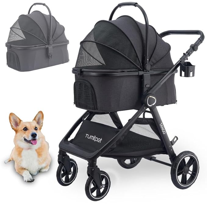 Tango Pet Stroller, 3 in 1 Dog Stroller for Small Medium Dogs Cats Stroller with Removable Carrier Folding Dog Carriage for Travel…