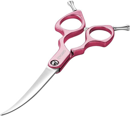6.5" Curved Grooming Scissors for Dogs 440C Stainless Steel Professional Dog Grooming Scissors with Ultra-Light Aeronautical Aluminum Handle (Pink-Curved)
