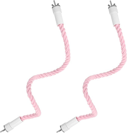 2-Pack Rope Perches for Bird Cages, 23.6 in Length Comfort Grip Flexible Rope Perch Beak & Paw Grinding for Parrots/Cockatiels/Parakeets, Bird Platform Sand [Pink]
