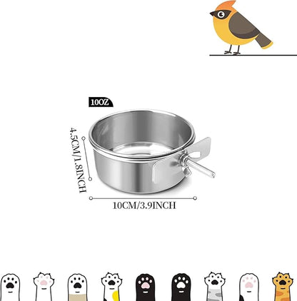 Bird Cage Feeder, Bird Feeder for Cage, 8 Pcs 10OZ Stainless Steel Parrot Food Water Bowls with Clamp Holder, Hanging Feeding Dish Cups for Cockatiel Parakeet Conure Budgie Lovebird Small Animal