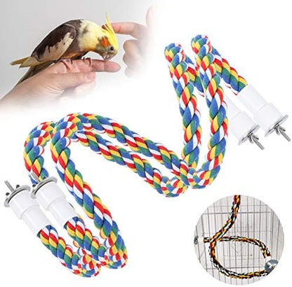 Cotton Rope Bird Perch, Spiral Bungee Toys for Parakeets, Cockatiels, Conures, Lovebirds, Finches, 23.6 Inch, 2 Pack