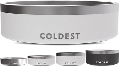 Coldest Dog Bowl - Anti Rust Metal, Non Slip, 3 Layers Insulated Stainless Steel Dog Bowls - Spill Proof & Heavy Duty - Water Bowl for Dogs, Cats & Pets, Dish Washer Safe (42 oz, Epic White)