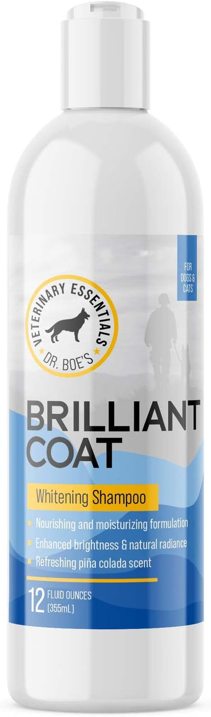 Dr. Boe's Veterinary Essentials BrilliantCoat Whitening Shampoo & Conditioner for Dogs & Cats  with Colloidal Oatmeal, Piña Colada Scent - Brightens & Hydrates Coat, Moisturizes Skin - 12 Fl Oz.