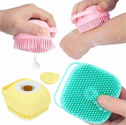 Dog Brush  Cat Brush  Shampoo Dispensing Scrubber  Soft Silicone Design  Hanging Loop  For All Skin Types  Grooming, Deshedding and Exfoliating, Blue