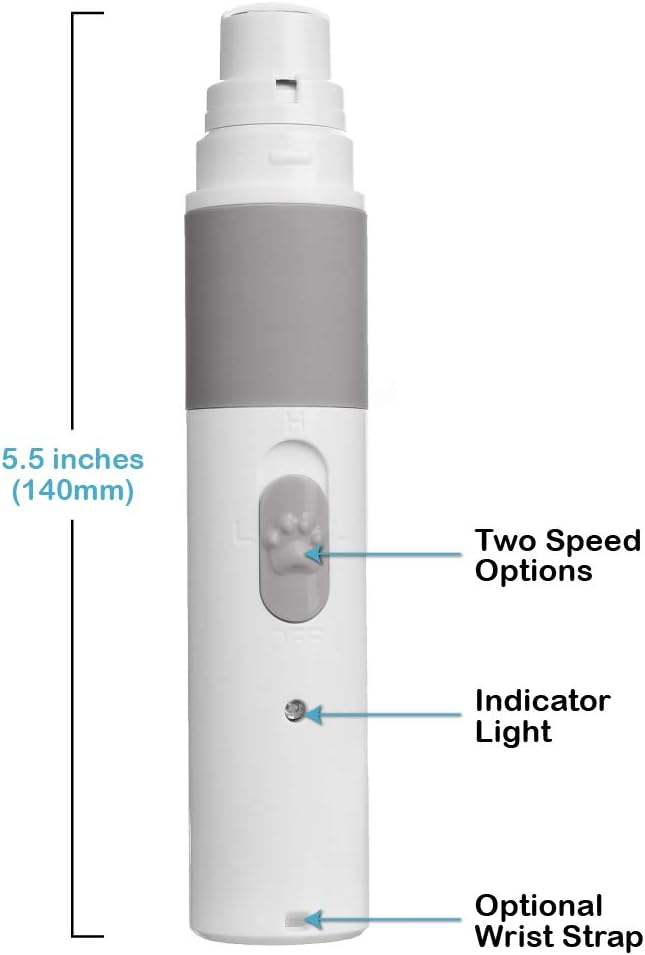 PET NAIL GRINDER - BEST Rechargeable Cordless DOG NAIL Trimmer for Dogs & Cats - Easy & Comfortable to Use - Quiet Motor, Two Speed Options with Light Indicator - Great for Small, Medium, Large Nails.