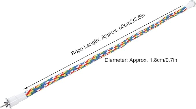 2PCS 60cm/23.6in Bird Rope Perch, 1.8cm Soft Cotton Parakeet Perches, Colorful Bird Cage Accessories with Fixing Screws for Birds to Chew and Stand On