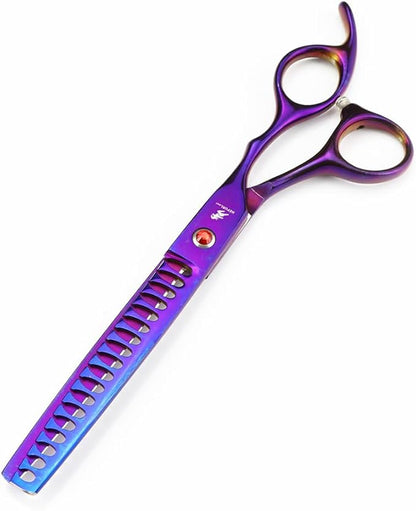 7.0" Dog Scissors Pet Grooming Kit Round-tip Safety Scissors Fishbone Teeth Shears with Forceps Hairdressing Hair Styling Tool Gift Set 5 Pieces (Purple)
