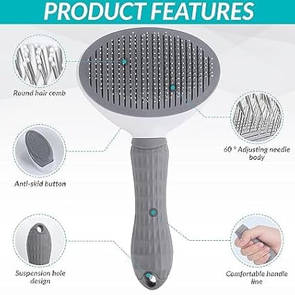 Cat Brush for Shedding, Pet Grooming Cat Brush with Release Button, Self Cleaning Slicker Brush for Cats and Dogs, Long and Short Fur Cat Deshedding Brush To Remove Loose Undercoat, Tangles, Knot