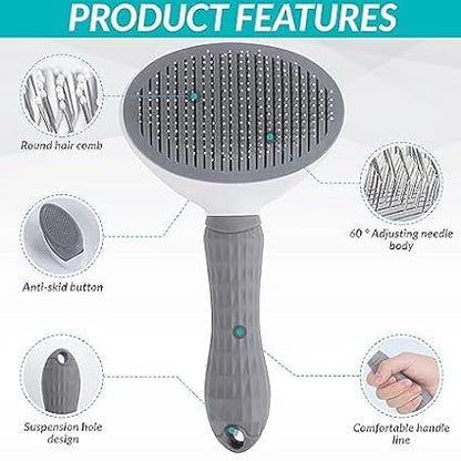 Cat Brush for Shedding, Pet Grooming Cat Brush with Release Button, Self Cleaning Slicker Brush for Cats and Dogs, Long and Short Fur Cat Deshedding Brush To Remove Loose Undercoat, Tangles, Knot
