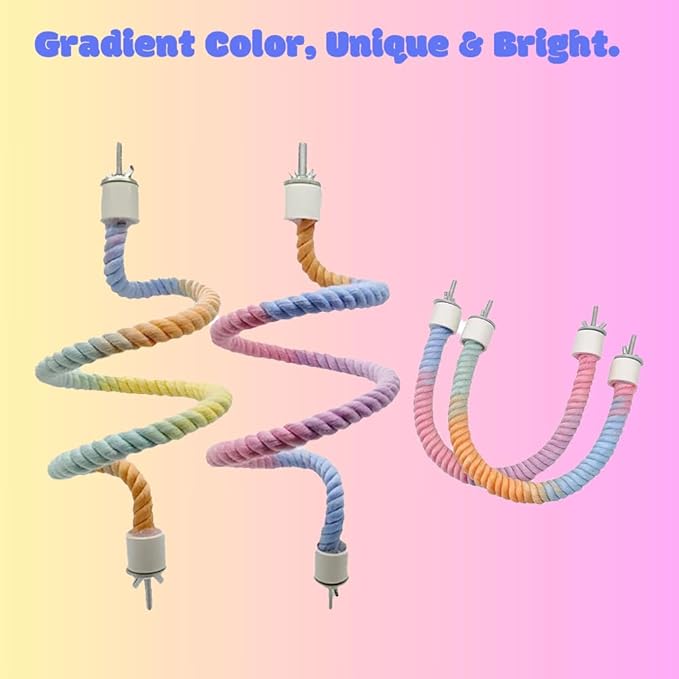 3pcs Nopikku Gradient Bendable Bird Rope Perches Climbing Rope Toys Fun Bird Cage Accessories for Parakeet Lovebirds Cockatiels Budgies Play (2 Long + 1 Short)