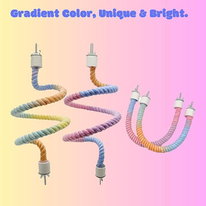 2Pcs Gradient Bird Rope Perch Stand Bird Cage Climbing Rope Toys Accessories of M5*30mm Screw for Cockatiels Lovebird Parakeet Budgies Sugar Gliders Hemp Swing(31.4'' & 14'')