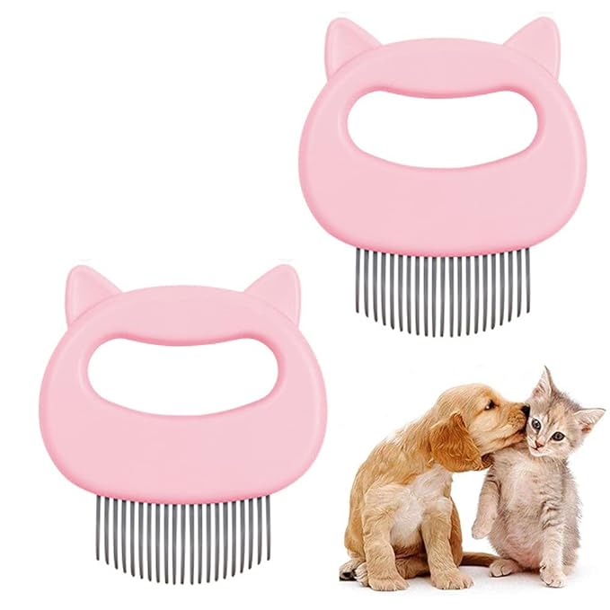 2 Pcs Cat Combs, Soft Fine Teeth Cat Hair Comb Pet Massage Comb, Short Long Hair Removal Massage Cat Shell Comb, Dog Cat Deshedding Brush Grooming Comb for Shedding Matted Fur, Knots & Tangles (pink)