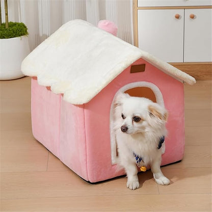 Dog House Indoor Memory Sponge, Foldable Dog House Kennel Bed Mat with Cushion for Small Medium Large Dogs Cats, Winter Warm Cat Nest Puppy Cave Sofa Pet Products (Pink, M)