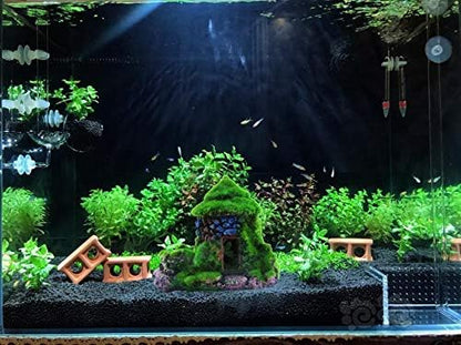 M2cbridge Aquarium Decorations Fish Hideout House Betta Cave with Green Lifelike Moss (Style 1)