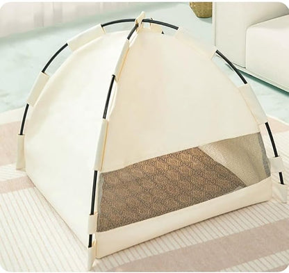 Cute Cat Teepee Cave, Cat Tent Foldable Indoor Outdoor with Thick Mat,Puppy Bed Tent,Bunny Pet Tent Teepee,Portable Dog House Teepee Tent, Cat Bed,Dog Bed Tent,Puppy Bunny,Pet Tent Teepee (A, S)