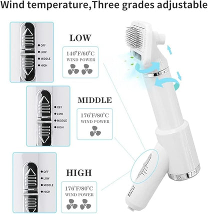 3 in 1 Professional Pet Grooming Dryer with Slicker Brush - Adjustable Temperature Settings for Dogs and Cats (White)