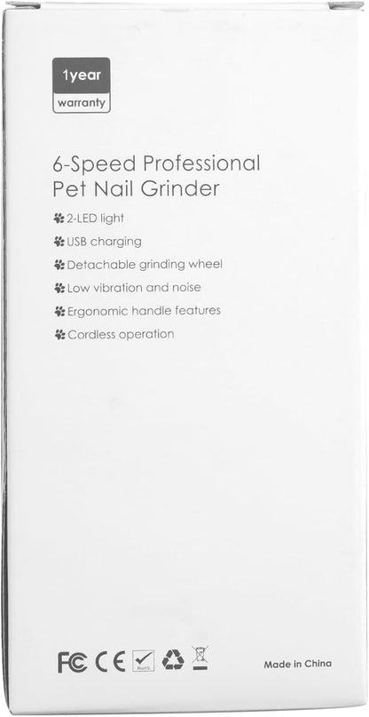 Rechargeable Dog Nail Grinder with 2 LED Lights Quiet 6 Speed Electric Nail Trimmer,Dust Cap,and 3 Grinding Ports for Large,Medium Small Dogs