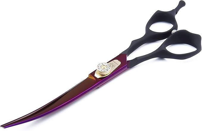 Dream Reach 7.0 inches Professional Decompressed Elastic Handle Pet Grooming Scissors Set,Straight & Chunker & 2 Curved Scissors 4pcs Set for Dog Grooming (Purple) (4PSC Set)