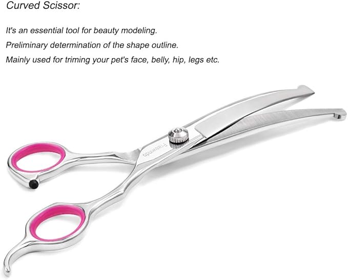 Dog Grooming Scissors Kit with Safety Round Tip, Heavy Duty Stainless Steel Dog Scissors Set Include Straight Scissors, Curved Scissors, Thinning Shears and Comb for Dog Cat Hair Care