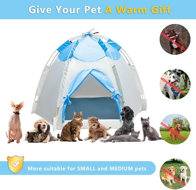 Outdoor Pet Curtain Camping Tent, Pop up Cave Bed for Indoor Cats and Small Dogs, Portable Cat House Dog House, Blue.
