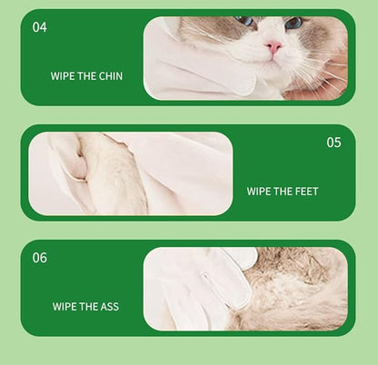 Nourish Fur Pet Grooming Wipe -Extra Thick Gloves, Cleaning & Deodorizing Bathing Wipes for Dogs & Cats, Hypoallergenic, for Daily SPA Care & Traveling; CWSJ