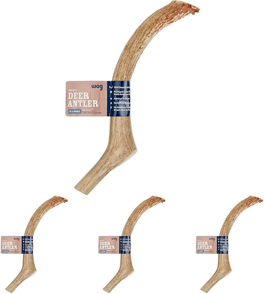 Amazon Brand  Wag Dog Deer Antler Chew, Naturally Shed, Whole, 910.5 inches, X-Large (Best for Dogs Over 45 lbs) (Pack of 4)