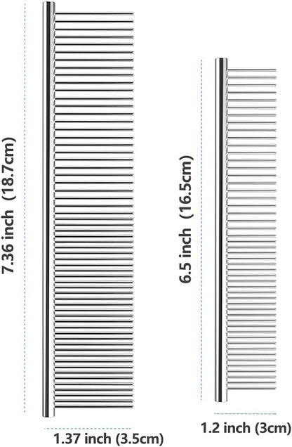 Dog Combs for Grooming, 2 Pack Metal Dog Comb with Rounded Teeth, Stainless Steel Cat Comb for Removing Tangles and Knots for Dogs and Cats