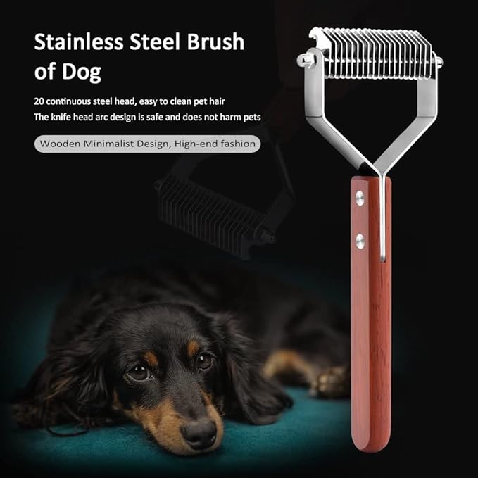 Awtang Undercoat Rake for Dogs, Cats Grooming Dematting Comb, 20 Stainless Steel Blades Wooden Handle Dog Brush