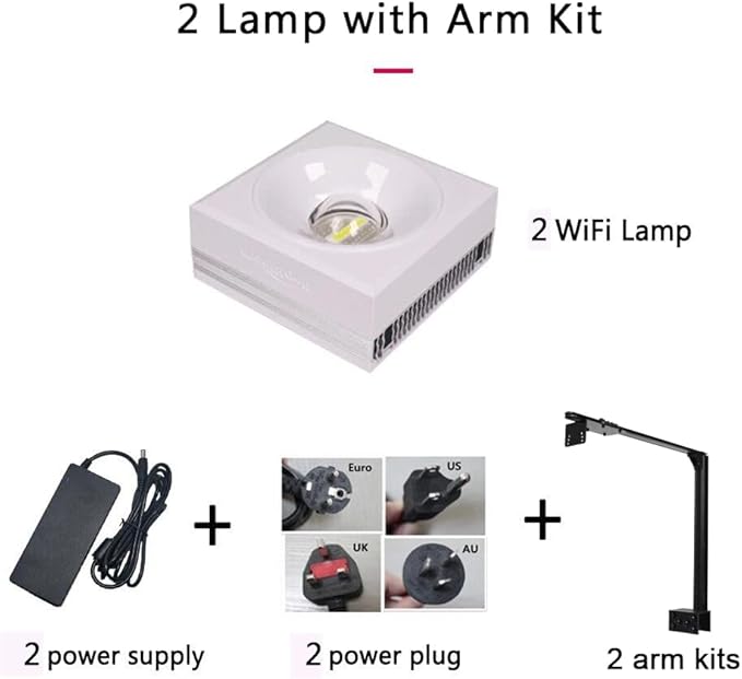 PopBloom RL90 WiFi Reef LED Light, 200W Reef Aquarium Lighting for SPS LPS Corals and Saltwater Fish Tanks, Enhanced Violet and Blue Spectrum,APP Fully Programmable (2 Lights with Mount Arm kit)
