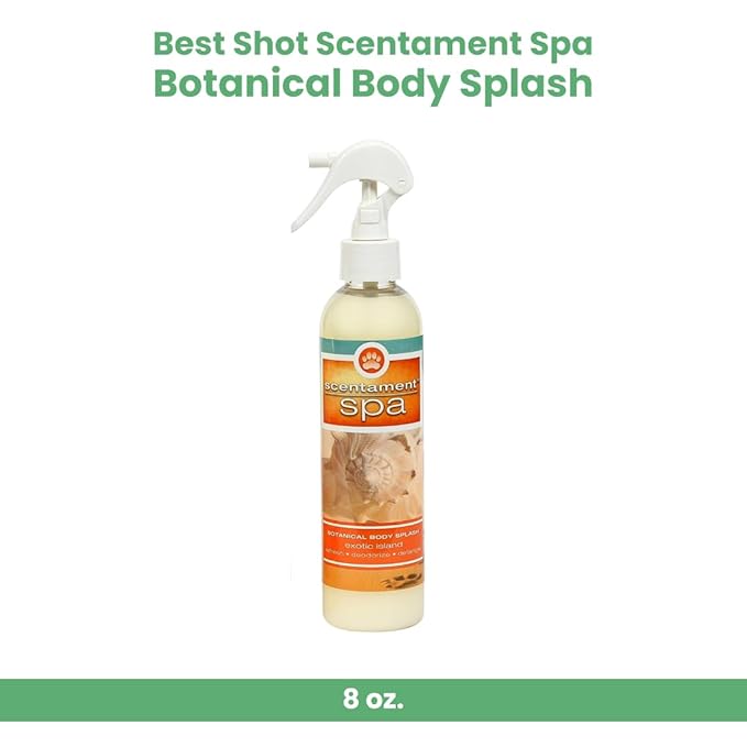 Best Shot Scentament Spa Botanical Body Splash, Detangler Spray, Hypoallergenic Body Spray for Pets, Cat and Dog Cologne Spray, Exotic Island, 8 Oz.