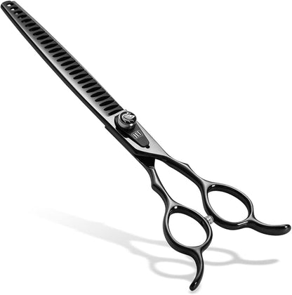 Dog Grooming Scissors: 8.0 inch Bright Black Pet Chunker Shears Made Of Japanese 440C Advanced Stainless Steel Professional Grooming Scissors for Dogs Cats and Other Pets