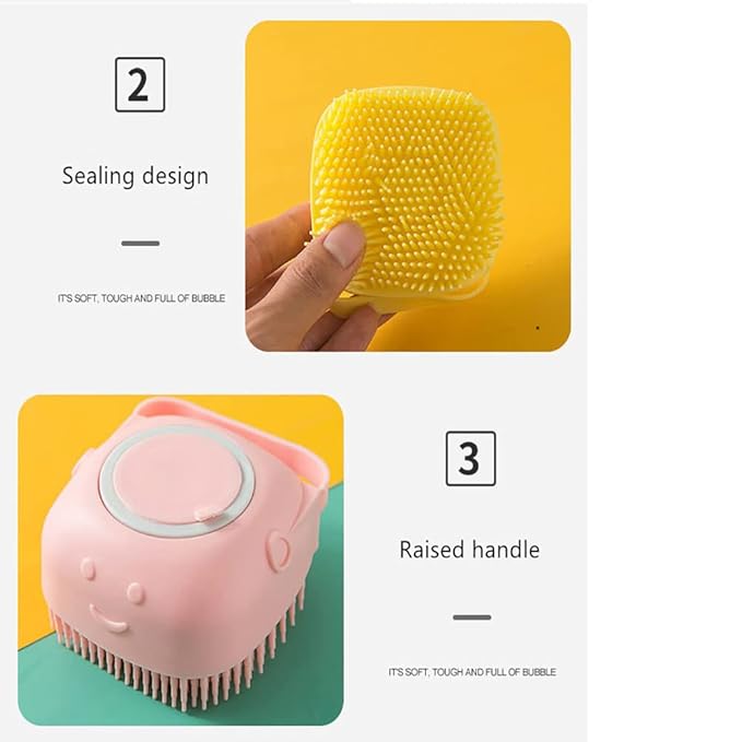 Dog Brush  Cat Brush  Shampoo Dispensing Scrubber  Soft Silicone Design  Hanging Loop  For All Skin Types  Grooming, Deshedding and Exfoliating, Pink