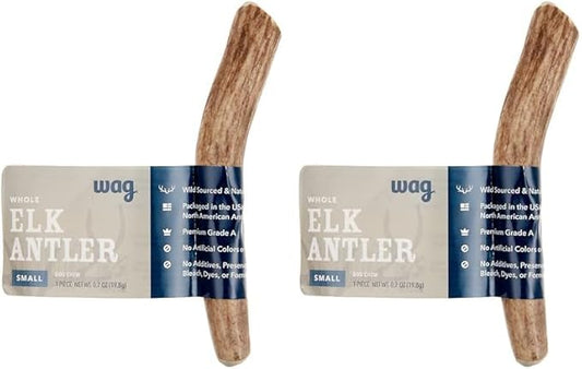 Amazon Brand - Wag Elk Antler - Whole - Small 4-5.5 inches (Best for Dogs Under 15 lbs), 0.70 Ounce (Pack of 2)
